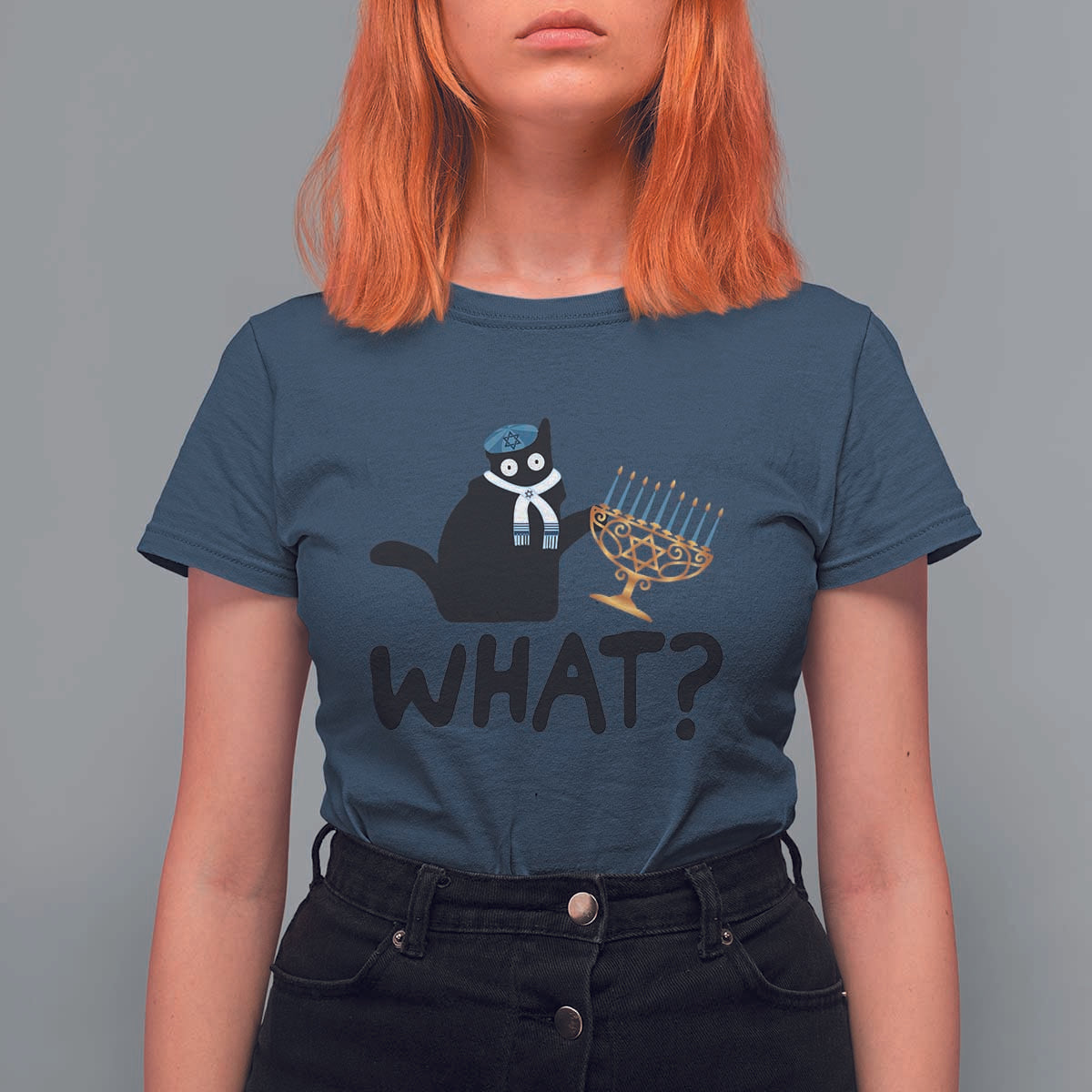 Funny What Hanukkah Black Cat T Shirt For Women - Wonder Print Shop