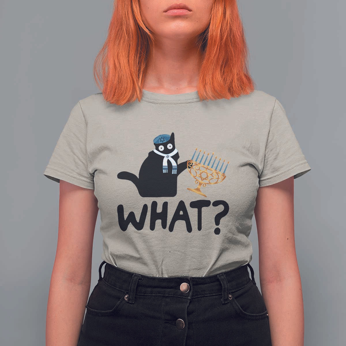 Funny What Hanukkah Black Cat T Shirt For Women - Wonder Print Shop