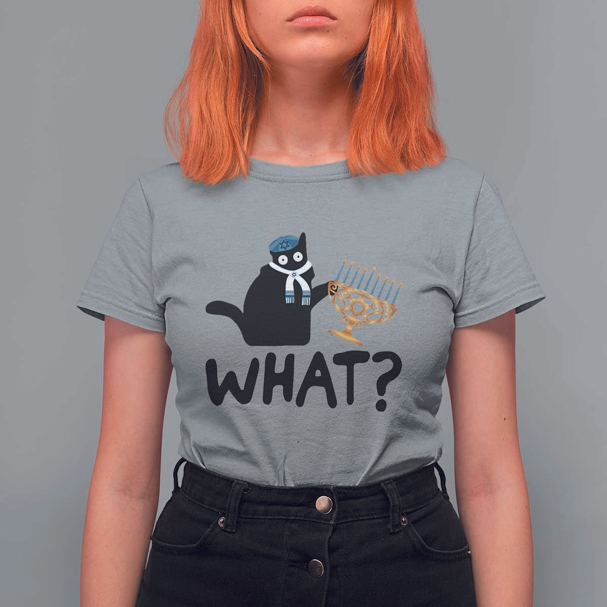 Funny What Hanukkah Black Cat T Shirt For Women - Wonder Print Shop