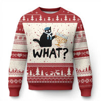 Funny What Hanukkah Black Cat Ugly Christmas Sweater - Wonder Print Shop