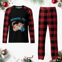 Funny Hanukkah Cats Plaid Pajama Set Meowzel Tov Dreidels Chanukah Jewish Festival - Wonder Print Shop