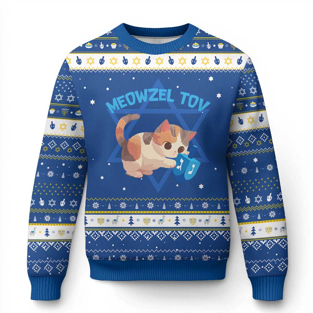 Funny Chanukah Cats Hanukkah Ugly Sweater Meowzel Tov Dreidels Chanukah Jewish Festival - Wonder Print Shop