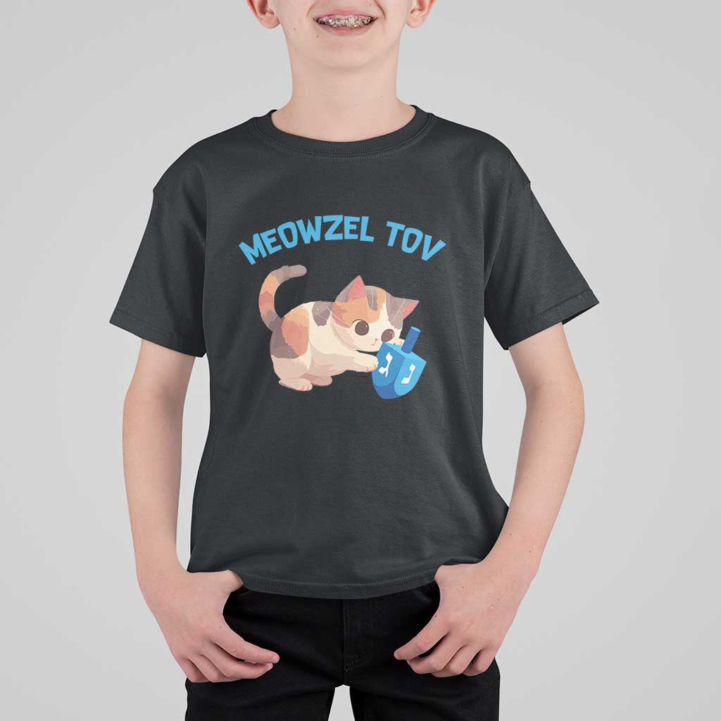 Funny Hanukkah Cats T Shirt For Kid Meowzel Tov Dreidels Chanukah Jewish Festival - Wonder Print Shop