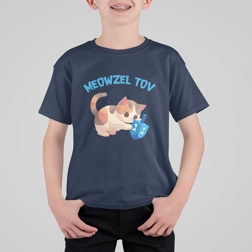 Funny Hanukkah Cats T Shirt For Kid Meowzel Tov Dreidels Chanukah Jewish Festival - Wonder Print Shop