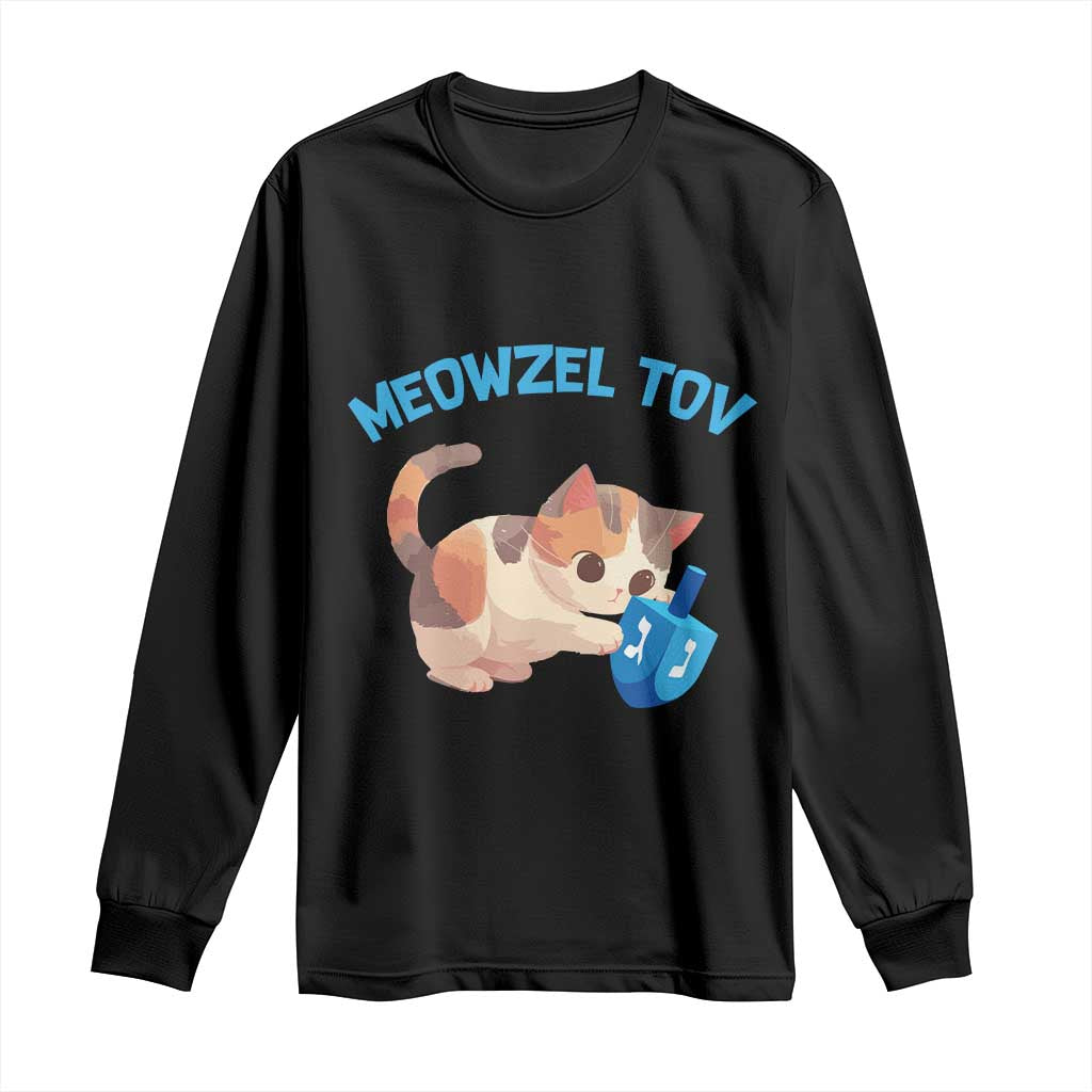 Funny Hanukkah Cats Long Sleeve Shirt Meowzel Tov Dreidels Chanukah Jewish Festival