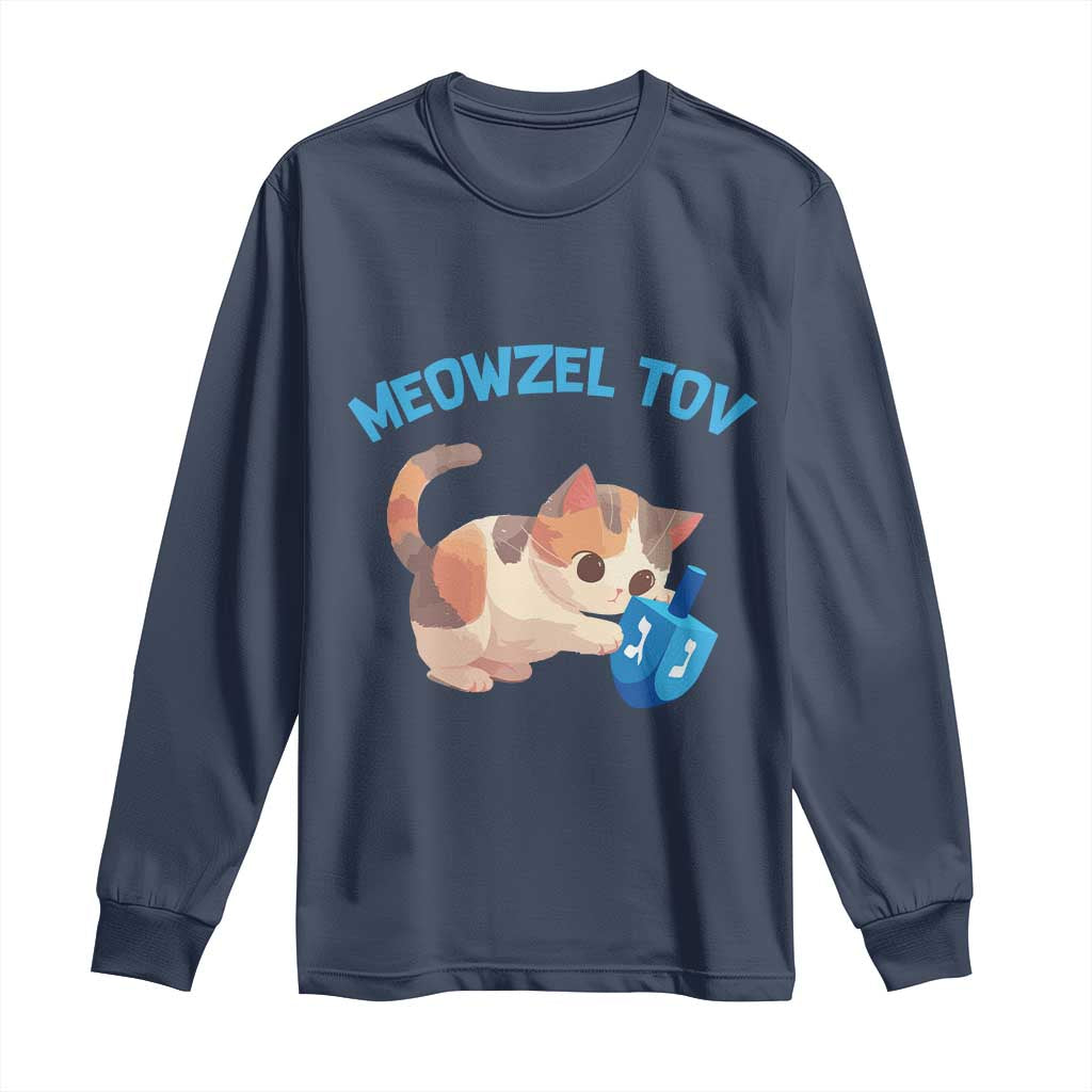 Funny Hanukkah Cats Long Sleeve Shirt Meowzel Tov Dreidels Chanukah Jewish Festival