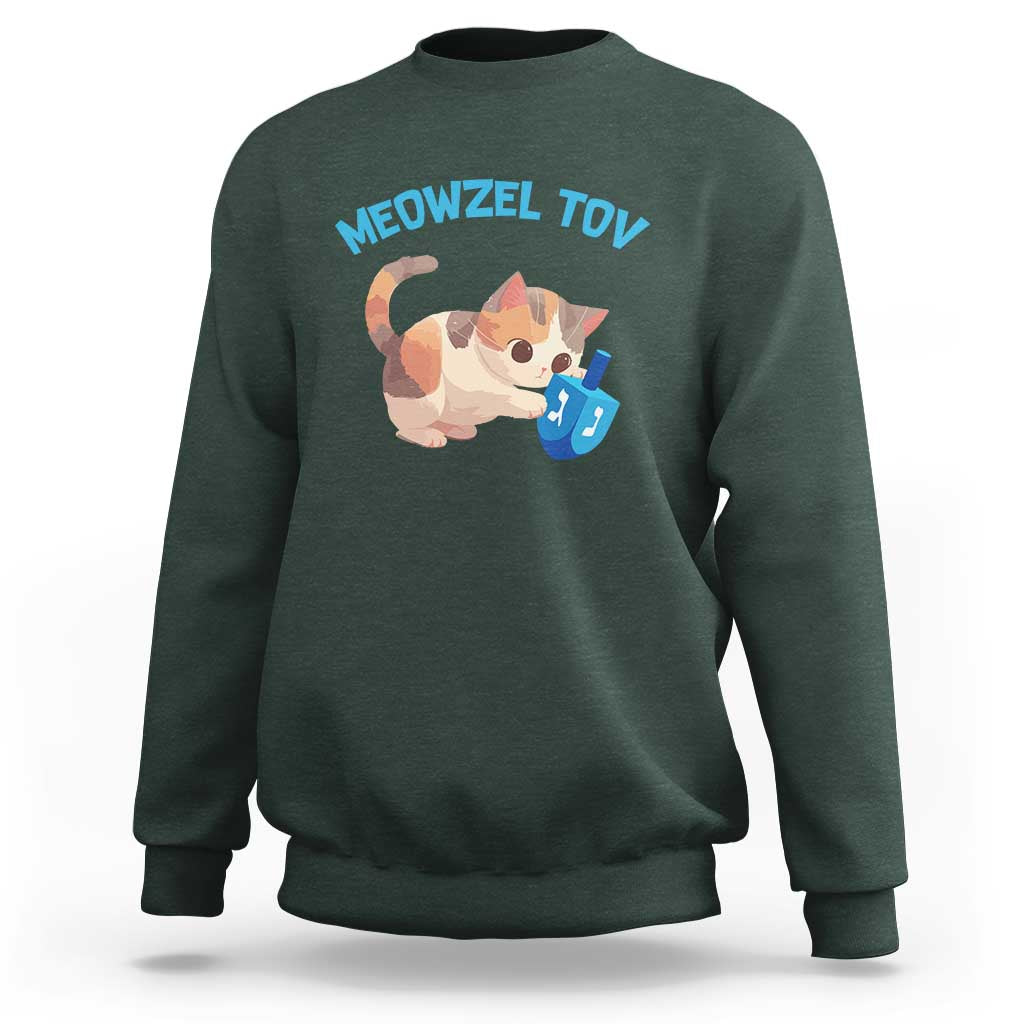 Funny Hanukkah Cats Sweatshirt Meowzel Tov Dreidels Chanukah Jewish Festival - Wonder Print Shop