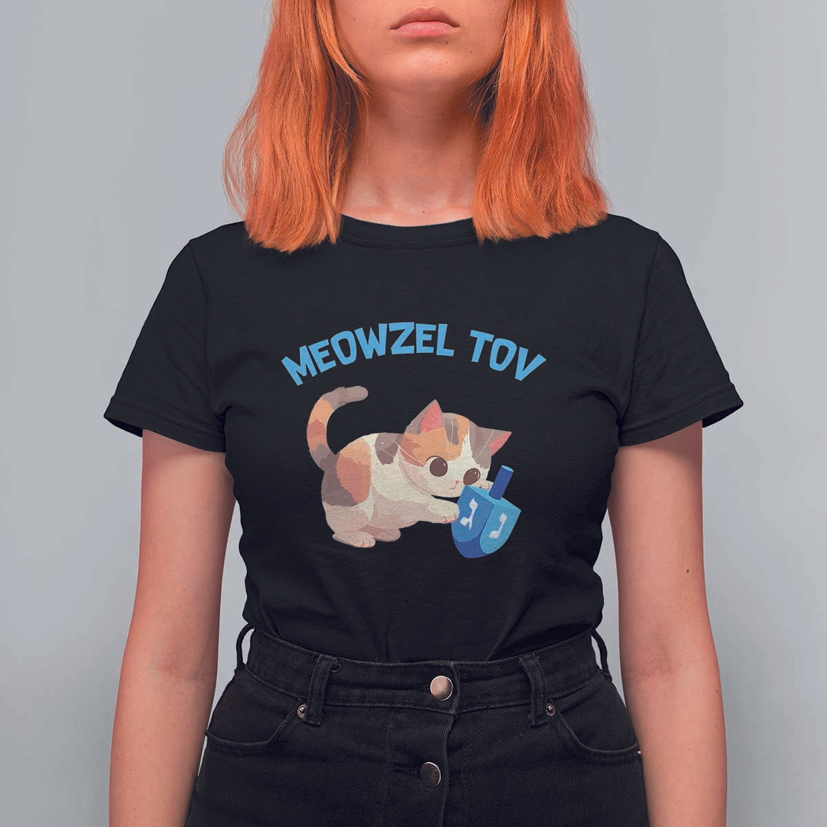 Funny Hanukkah Cats T Shirt For Women Meowzel Tov Dreidels Chanukah Jewish Festival - Wonder Print Shop