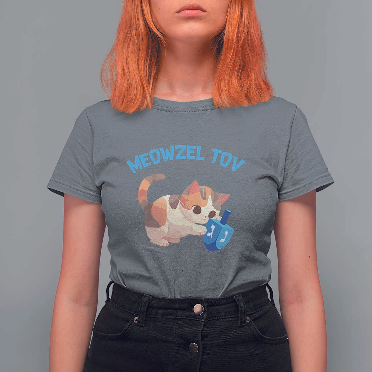 Funny Hanukkah Cats T Shirt For Women Meowzel Tov Dreidels Chanukah Jewish Festival - Wonder Print Shop