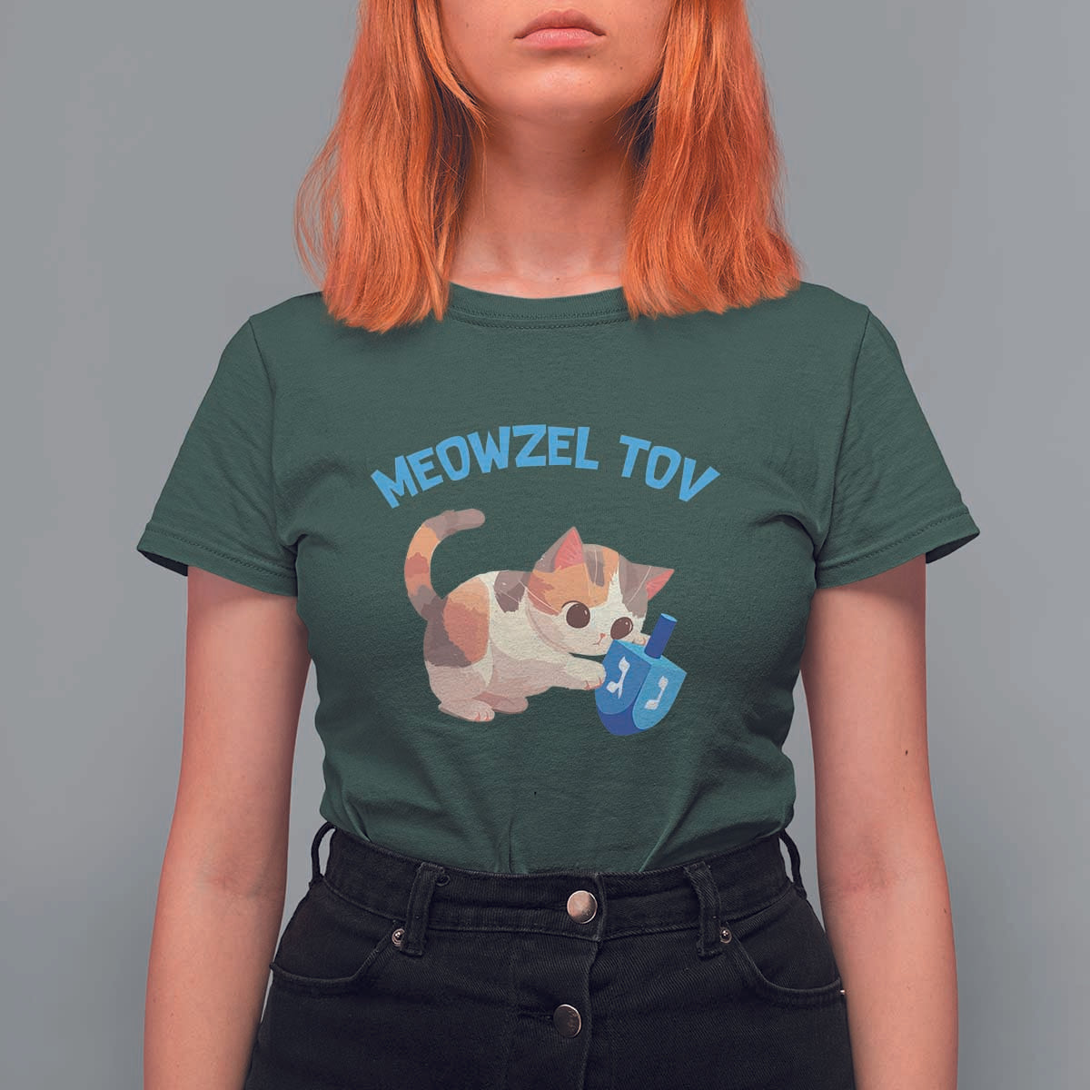 Funny Hanukkah Cats T Shirt For Women Meowzel Tov Dreidels Chanukah Jewish Festival - Wonder Print Shop