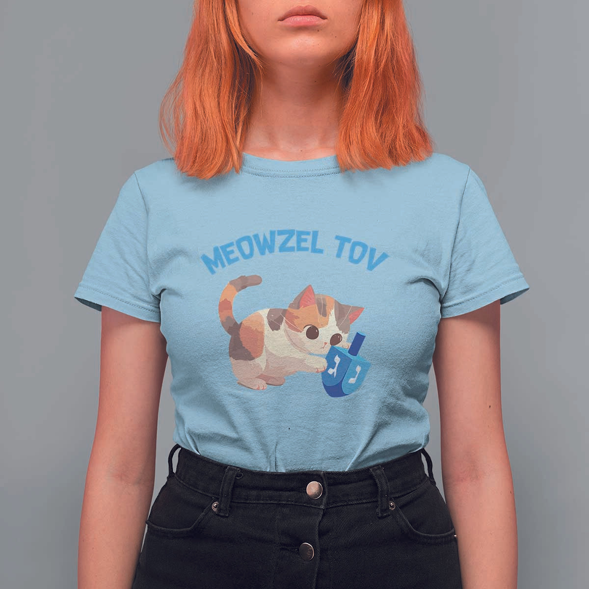 Funny Hanukkah Cats T Shirt For Women Meowzel Tov Dreidels Chanukah Jewish Festival - Wonder Print Shop