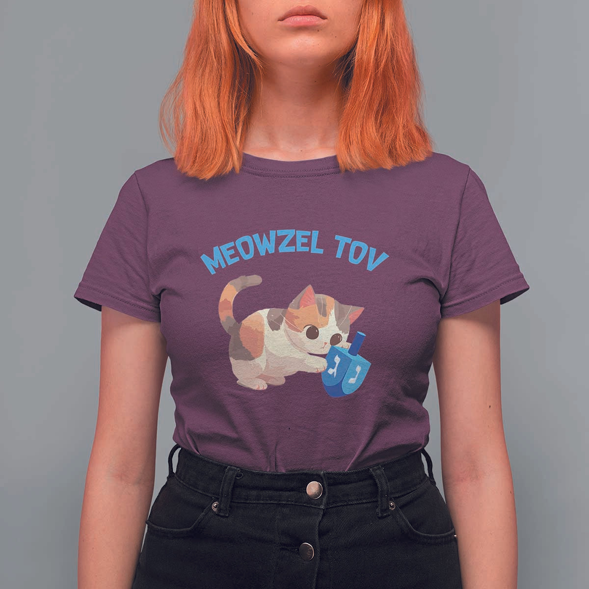 Funny Hanukkah Cats T Shirt For Women Meowzel Tov Dreidels Chanukah Jewish Festival - Wonder Print Shop