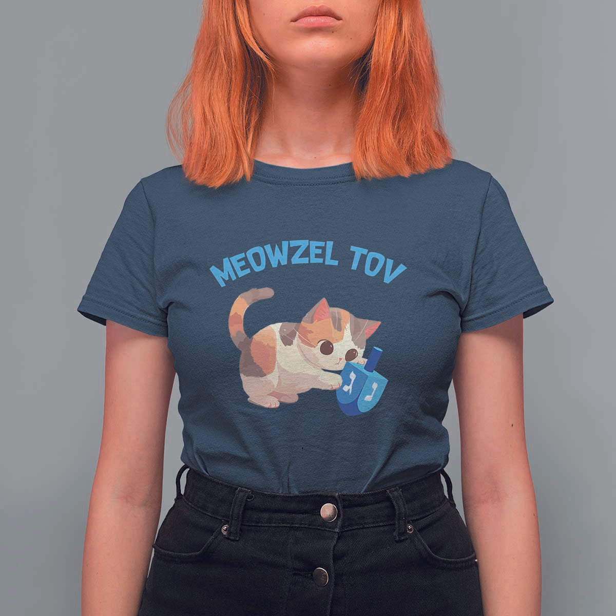 Funny Hanukkah Cats T Shirt For Women Meowzel Tov Dreidels Chanukah Jewish Festival - Wonder Print Shop