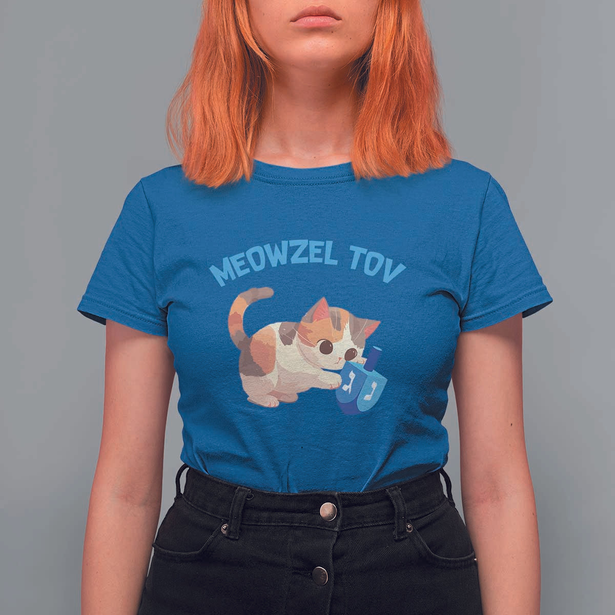 Funny Hanukkah Cats T Shirt For Women Meowzel Tov Dreidels Chanukah Jewish Festival - Wonder Print Shop