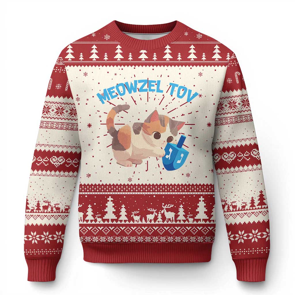 Funny Hanukkah Cats Ugly Christmas Sweater Meowzel Tov Dreidels Chanukah Jewish Festival - Wonder Print Shop