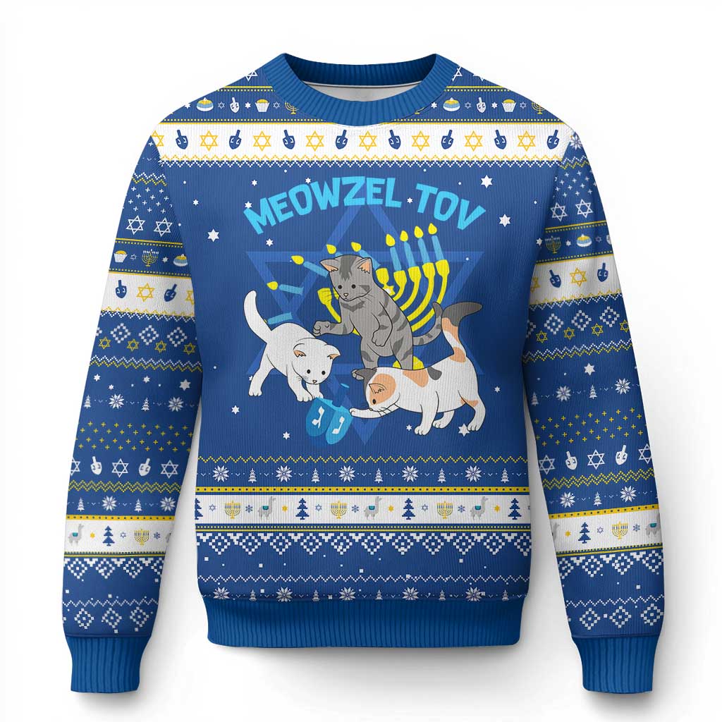 Funny Chanukah Cats Hanukkah Ugly Sweater Meowzel Tov Dreidels Menorah Chanukah Jewish Festival - Wonder Print Shop