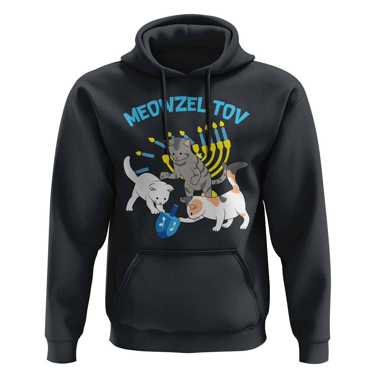 Funny Hanukkah Cats Hoodie Meowzel Tov Dreidels Menorah Chanukah Jewish Festival