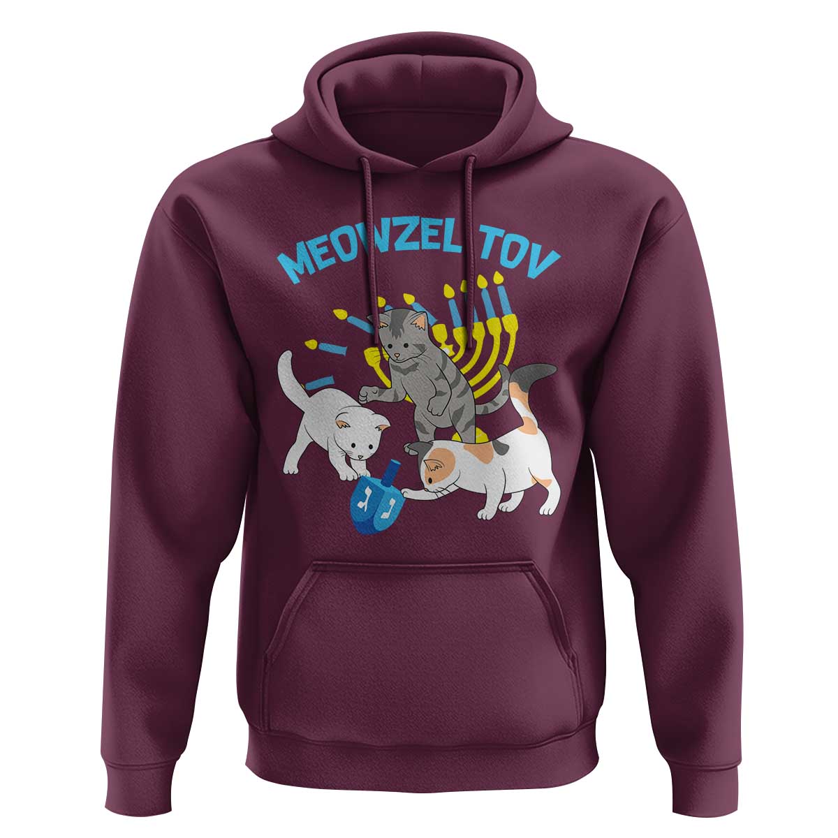 Funny Hanukkah Cats Hoodie Meowzel Tov Dreidels Menorah Chanukah Jewish Festival