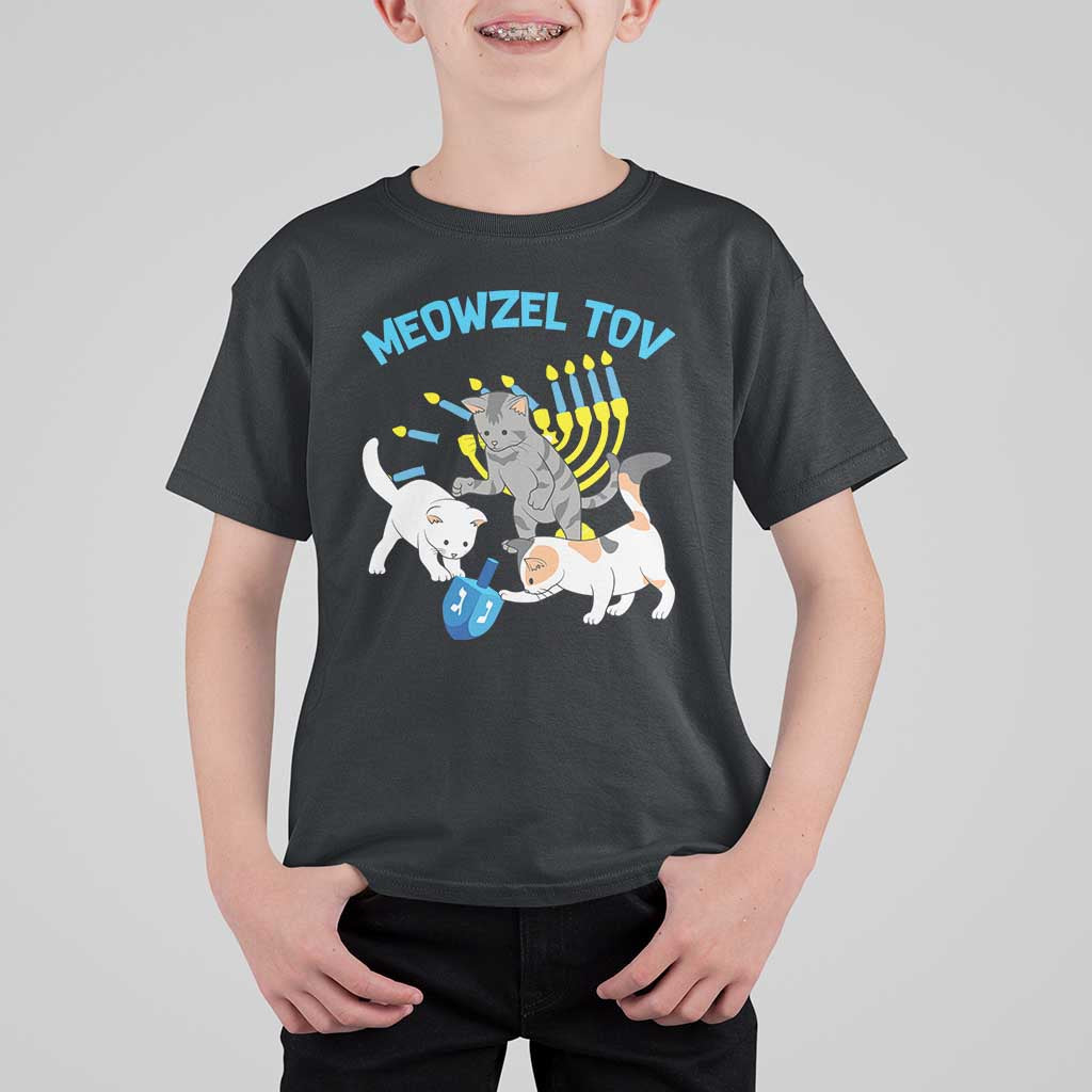 Funny Hanukkah Cats T Shirt For Kid Meowzel Tov Dreidels Menorah Chanukah Jewish Festival - Wonder Print Shop