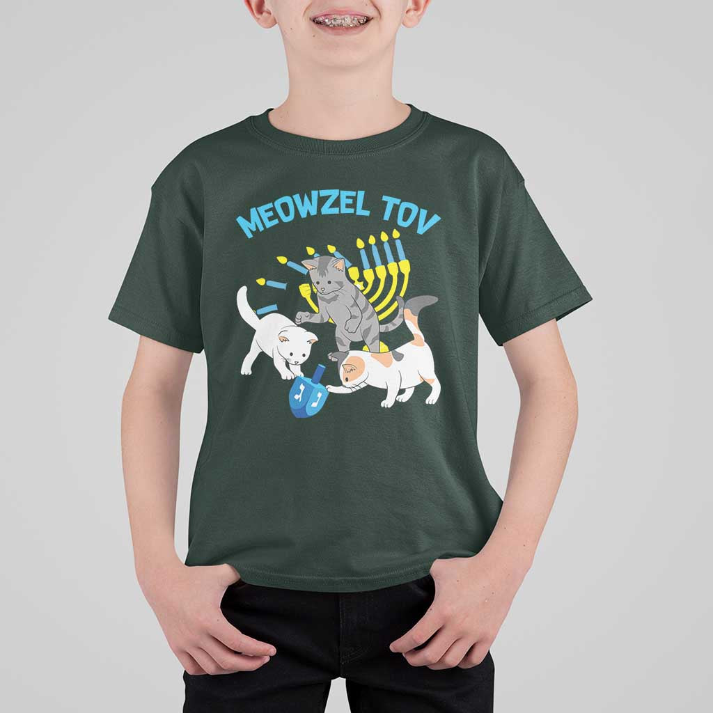 Funny Hanukkah Cats T Shirt For Kid Meowzel Tov Dreidels Menorah Chanukah Jewish Festival - Wonder Print Shop