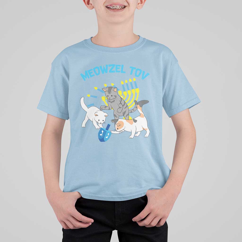 Funny Hanukkah Cats T Shirt For Kid Meowzel Tov Dreidels Menorah Chanukah Jewish Festival - Wonder Print Shop