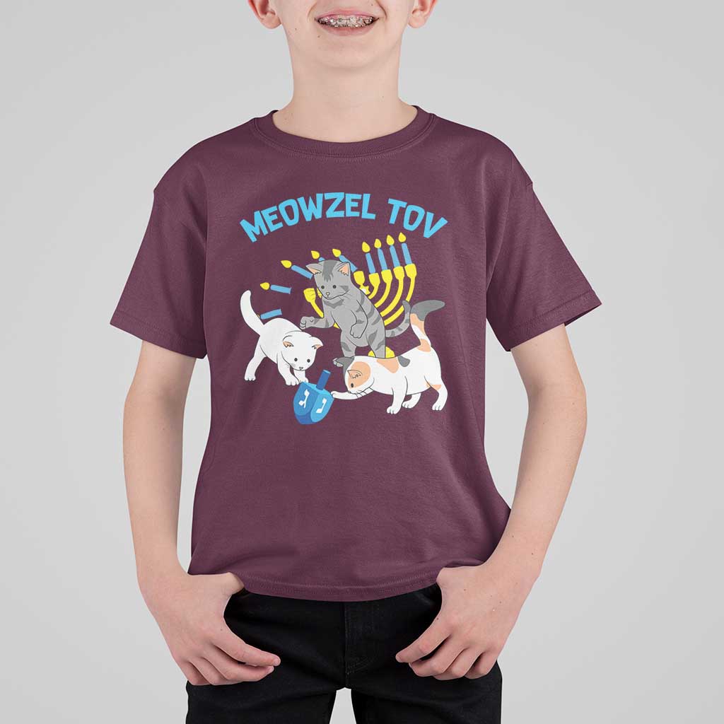 Funny Hanukkah Cats T Shirt For Kid Meowzel Tov Dreidels Menorah Chanukah Jewish Festival - Wonder Print Shop