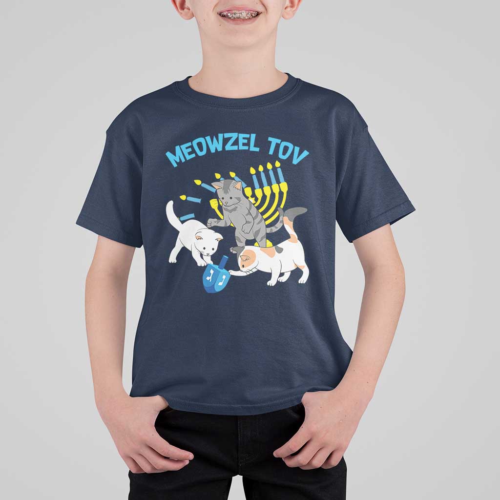 Funny Hanukkah Cats T Shirt For Kid Meowzel Tov Dreidels Menorah Chanukah Jewish Festival - Wonder Print Shop