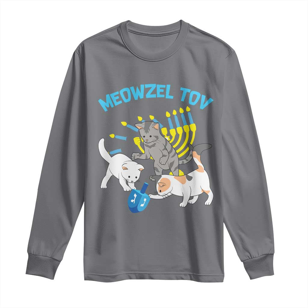 Funny Hanukkah Cats Long Sleeve Shirt Meowzel Tov Dreidels Menorah Chanukah Jewish Festival