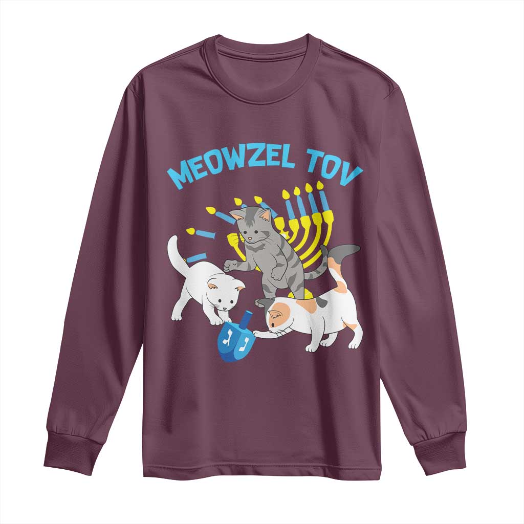 Funny Hanukkah Cats Long Sleeve Shirt Meowzel Tov Dreidels Menorah Chanukah Jewish Festival
