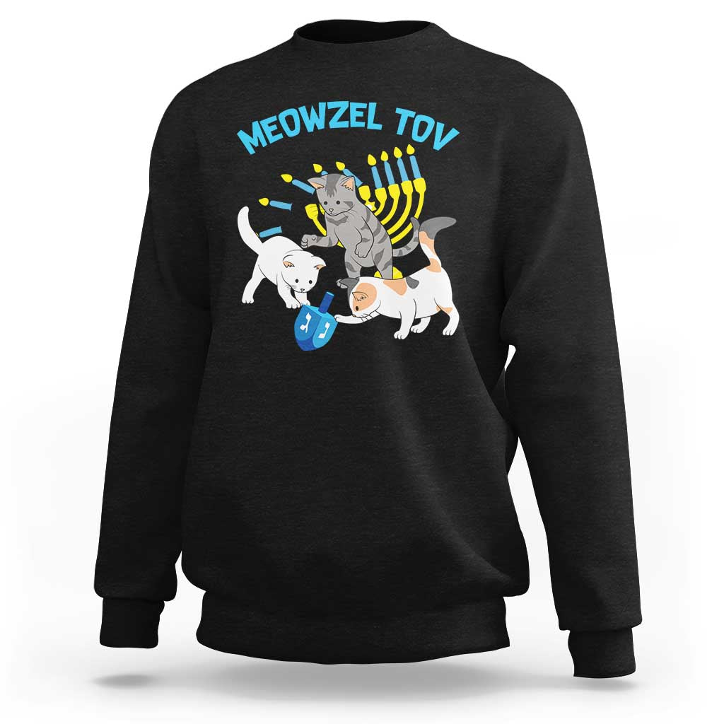 Funny Hanukkah Cats Sweatshirt Meowzel Tov Dreidels Menorah Chanukah Jewish Festival - Wonder Print Shop