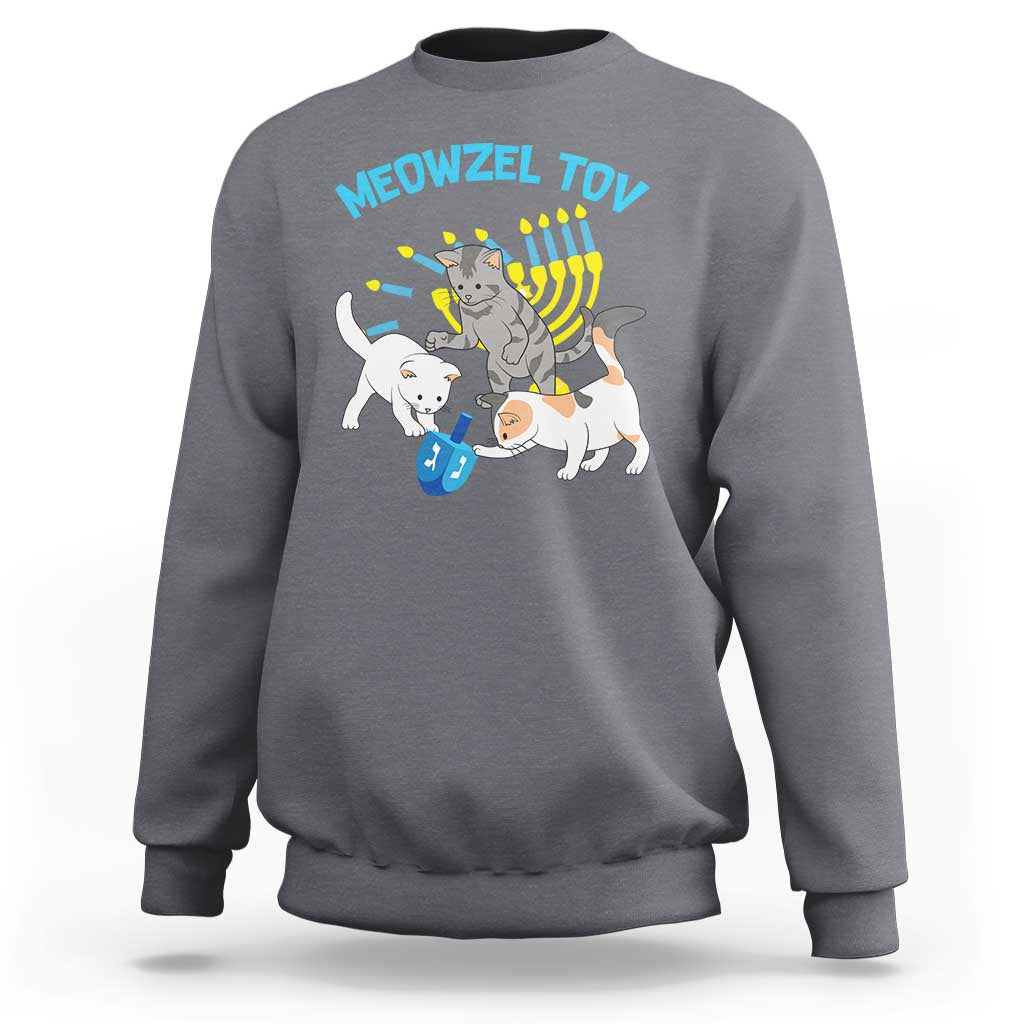 Funny Hanukkah Cats Sweatshirt Meowzel Tov Dreidels Menorah Chanukah Jewish Festival - Wonder Print Shop