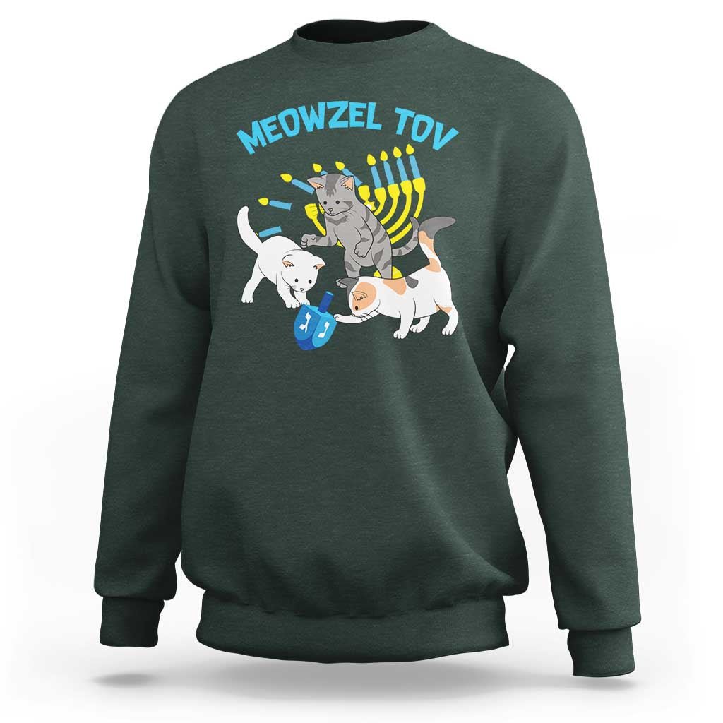 Funny Hanukkah Cats Sweatshirt Meowzel Tov Dreidels Menorah Chanukah Jewish Festival - Wonder Print Shop