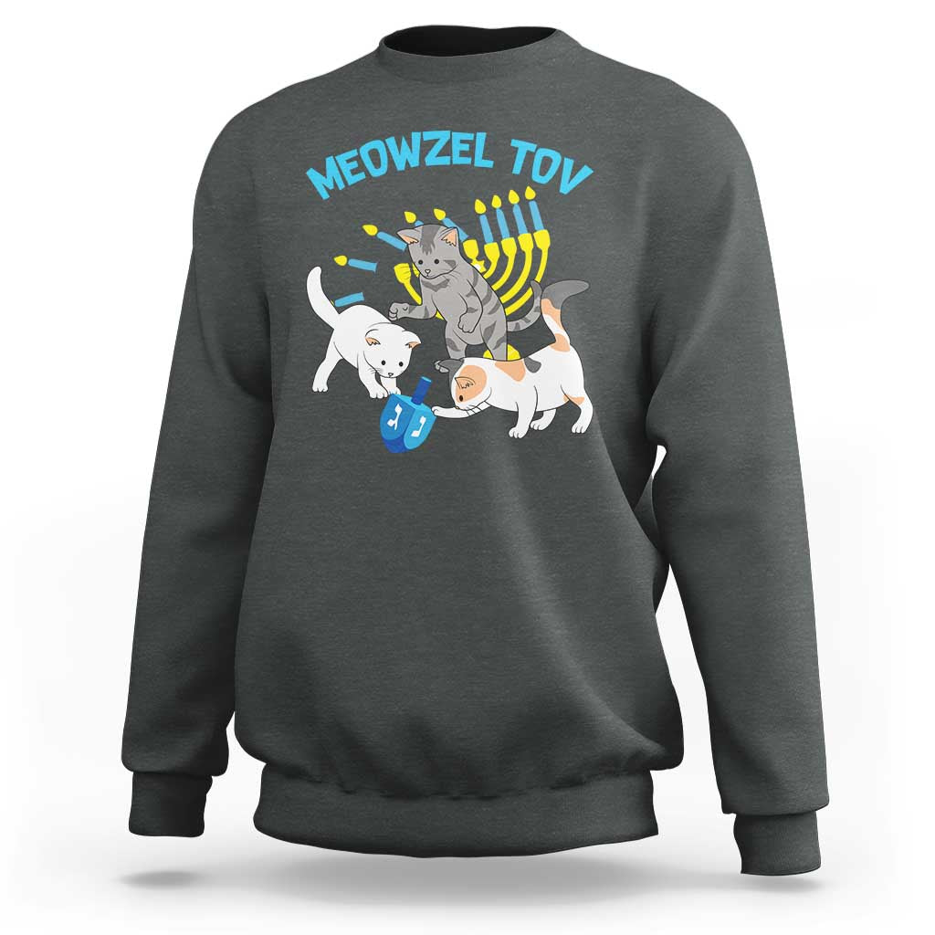 Funny Hanukkah Cats Sweatshirt Meowzel Tov Dreidels Menorah Chanukah Jewish Festival - Wonder Print Shop