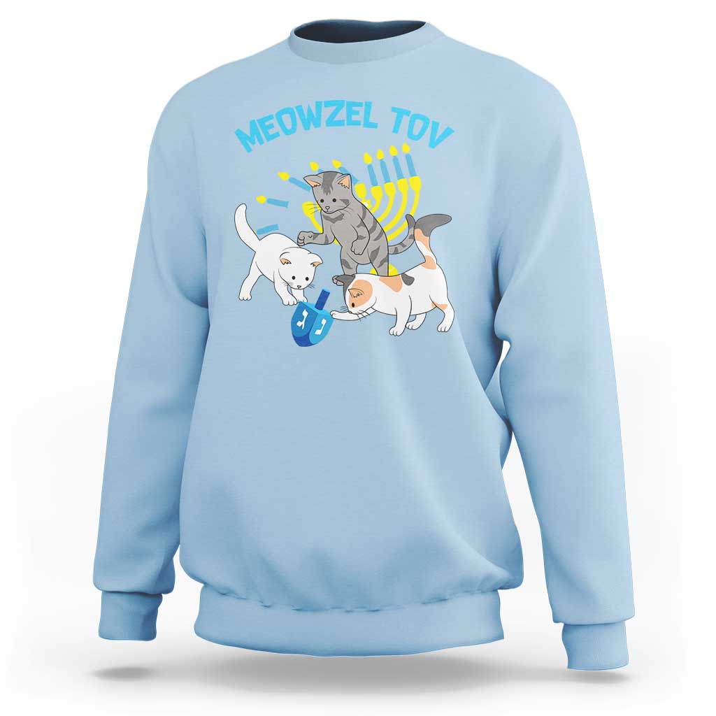 Funny Hanukkah Cats Sweatshirt Meowzel Tov Dreidels Menorah Chanukah Jewish Festival - Wonder Print Shop
