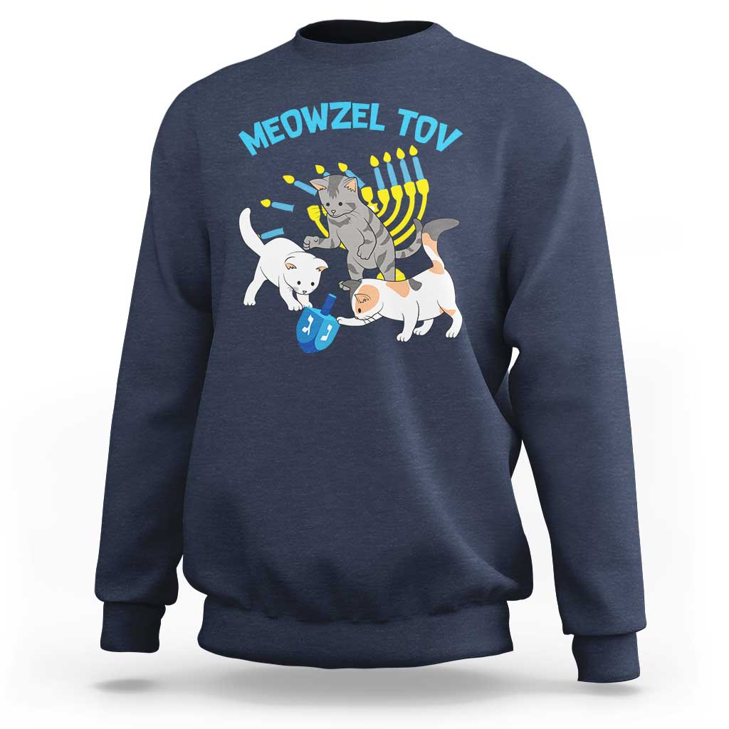 Funny Hanukkah Cats Sweatshirt Meowzel Tov Dreidels Menorah Chanukah Jewish Festival - Wonder Print Shop