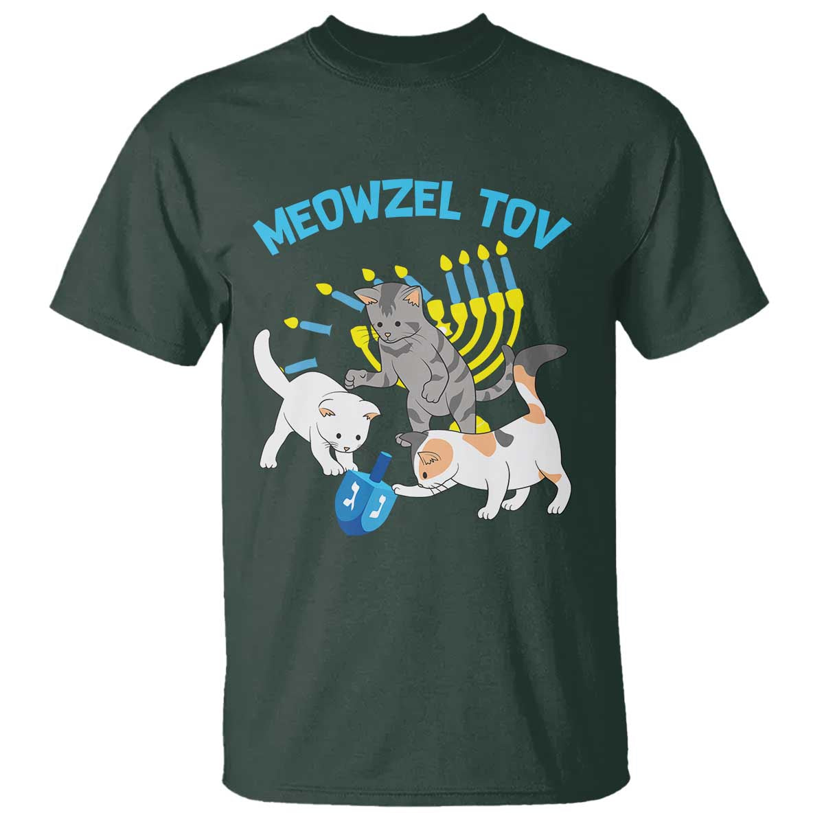 Funny Hanukkah Cats T Shirt Meowzel Tov Dreidels Menorah Chanukah Jewish Festival - Wonder Print Shop