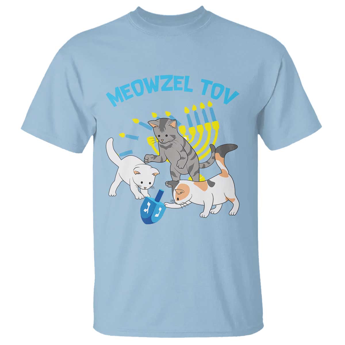 Funny Hanukkah Cats T Shirt Meowzel Tov Dreidels Menorah Chanukah Jewish Festival - Wonder Print Shop