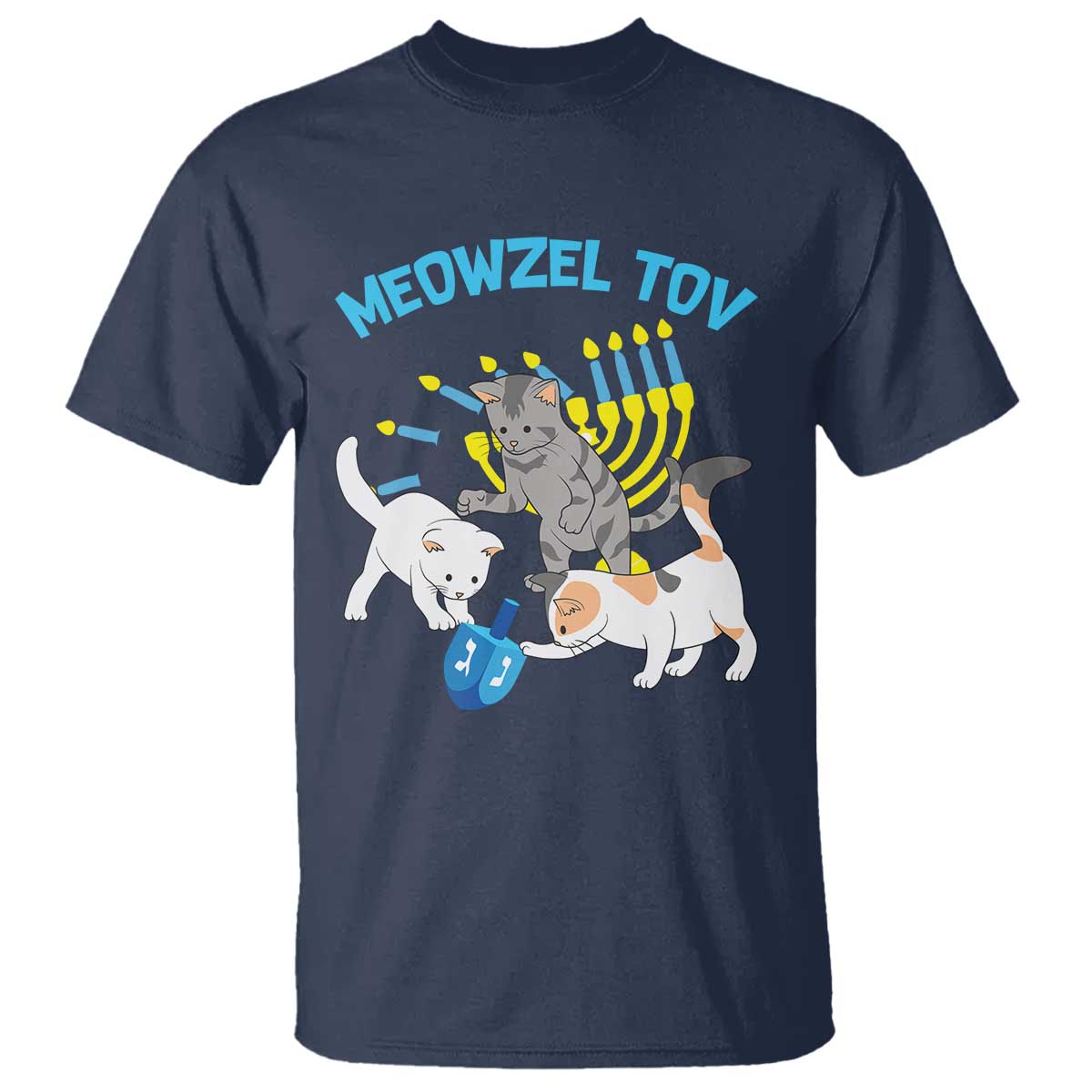 Funny Hanukkah Cats T Shirt Meowzel Tov Dreidels Menorah Chanukah Jewish Festival - Wonder Print Shop