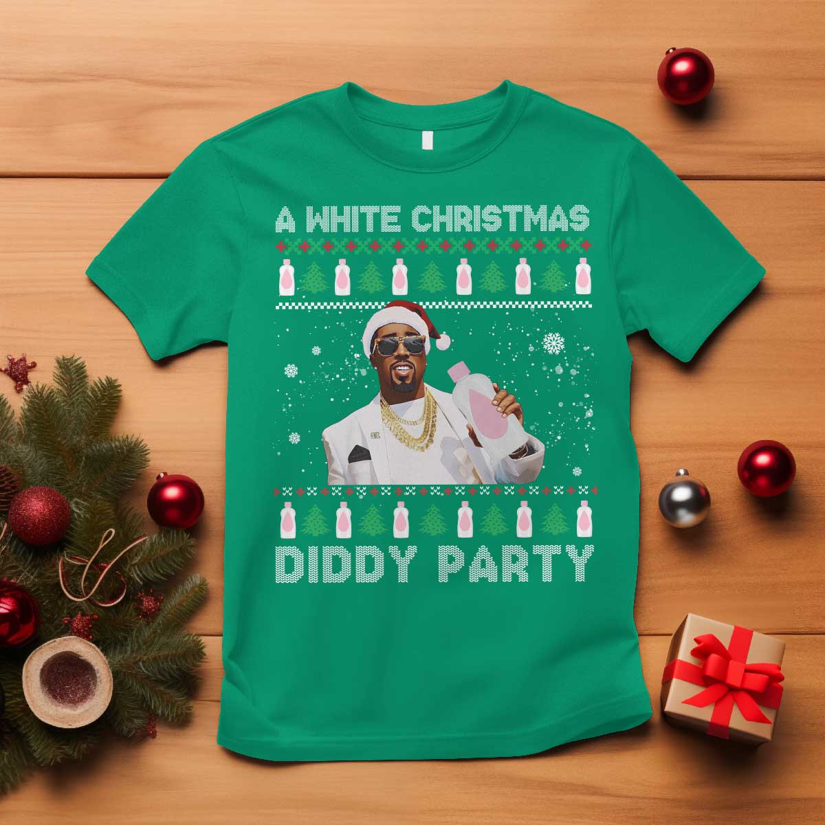 Funny Dirty Santa Diddy Christmas T Shirt A White Xmas Diddy Party Snowflake - Wonder Print Shop