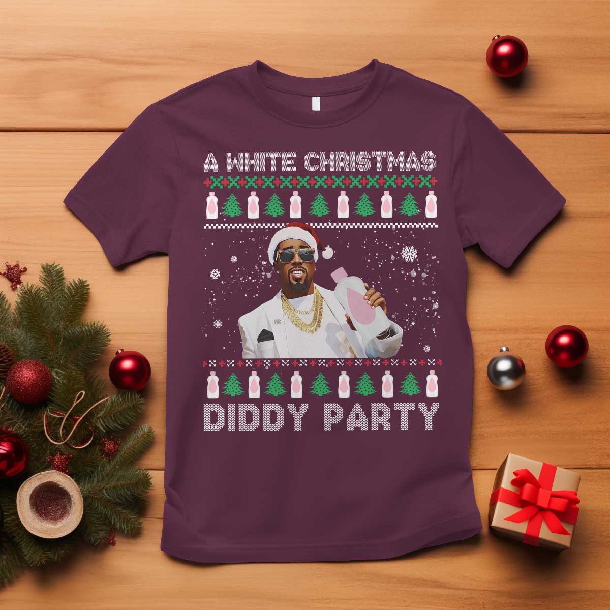 Funny Dirty Santa Diddy Christmas T Shirt A White Xmas Diddy Party Snowflake - Wonder Print Shop