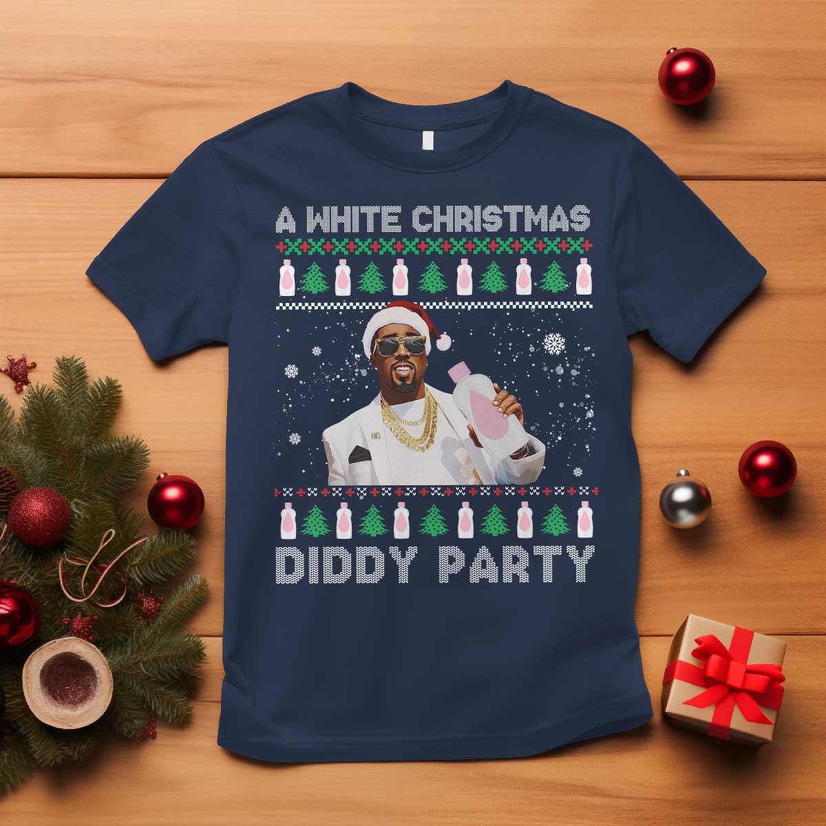 Funny Dirty Santa Diddy Christmas T Shirt A White Xmas Diddy Party Snowflake - Wonder Print Shop