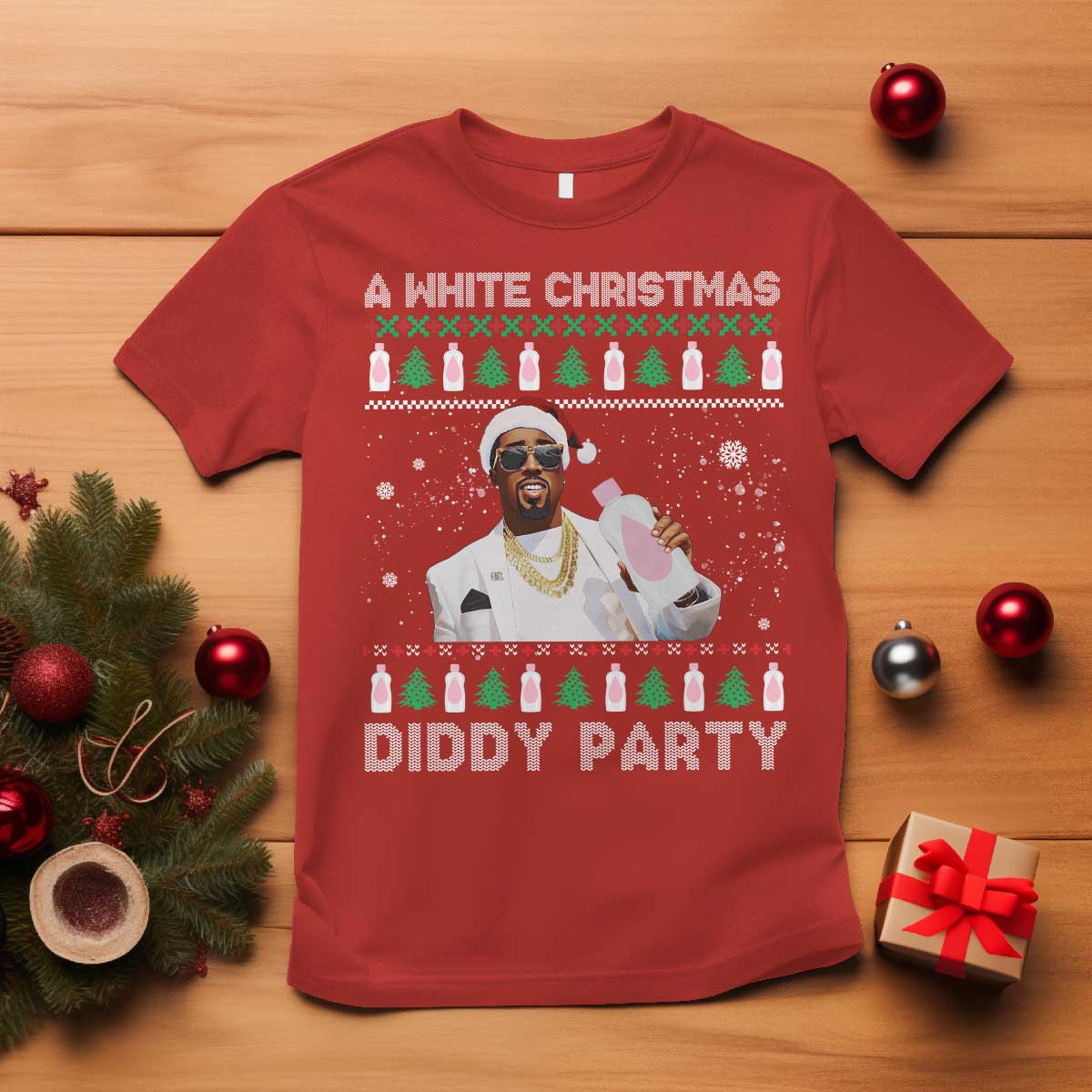 Funny Dirty Santa Diddy Christmas T Shirt A White Xmas Diddy Party Snowflake - Wonder Print Shop