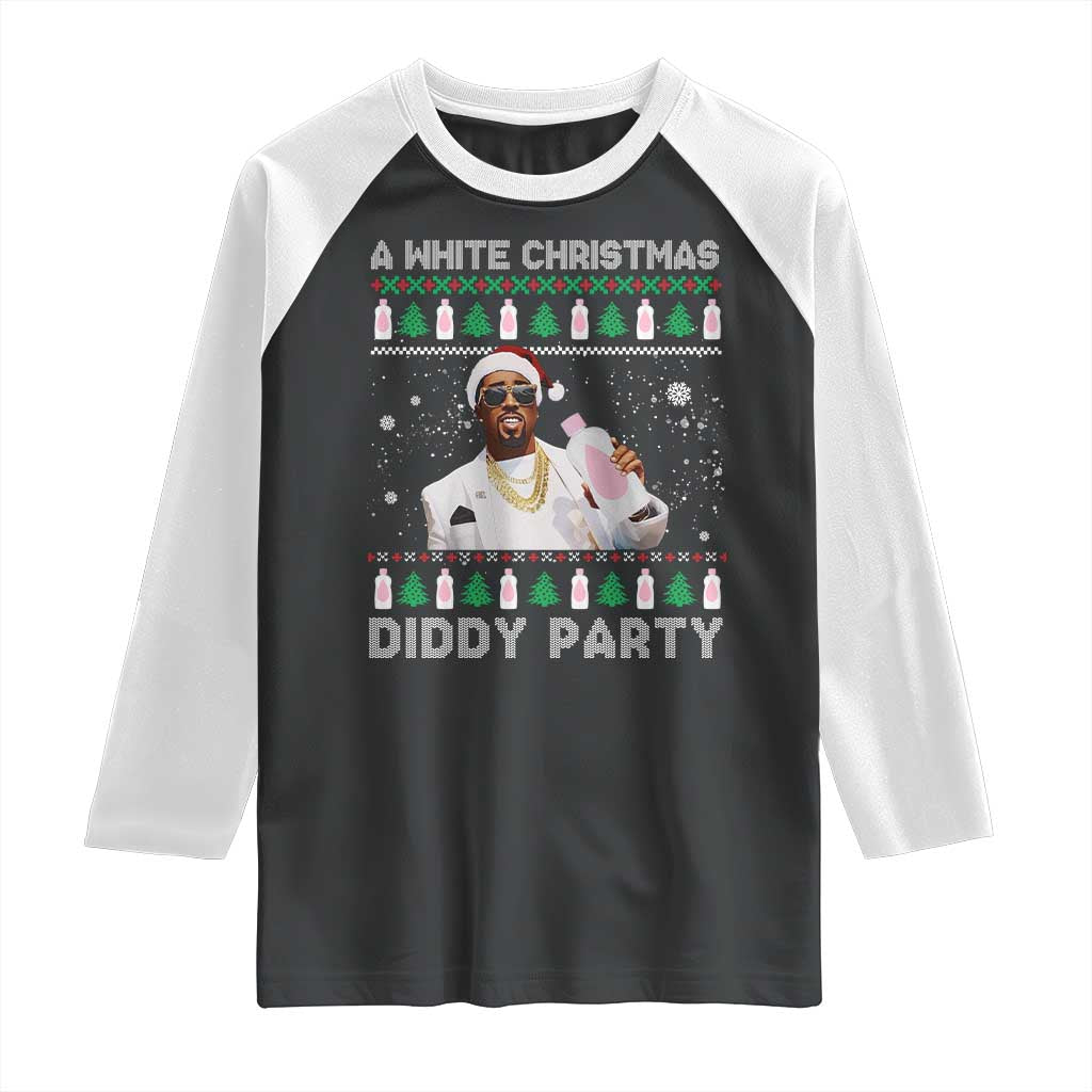 Funny Dirty Santa Diddy Christmas Raglan Shirt A White Xmas Diddy Party Snowflake - Wonder Print Shop