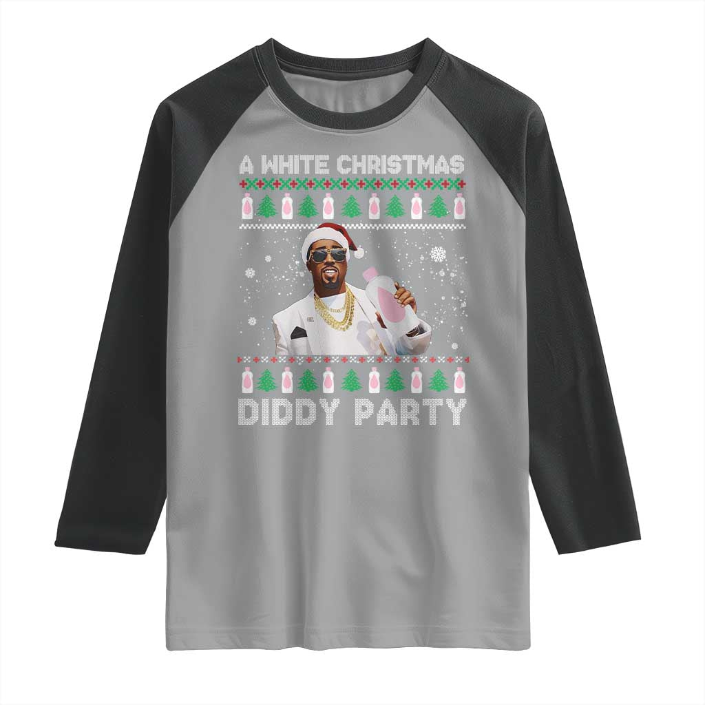 Funny Dirty Santa Diddy Christmas Raglan Shirt A White Xmas Diddy Party Snowflake - Wonder Print Shop