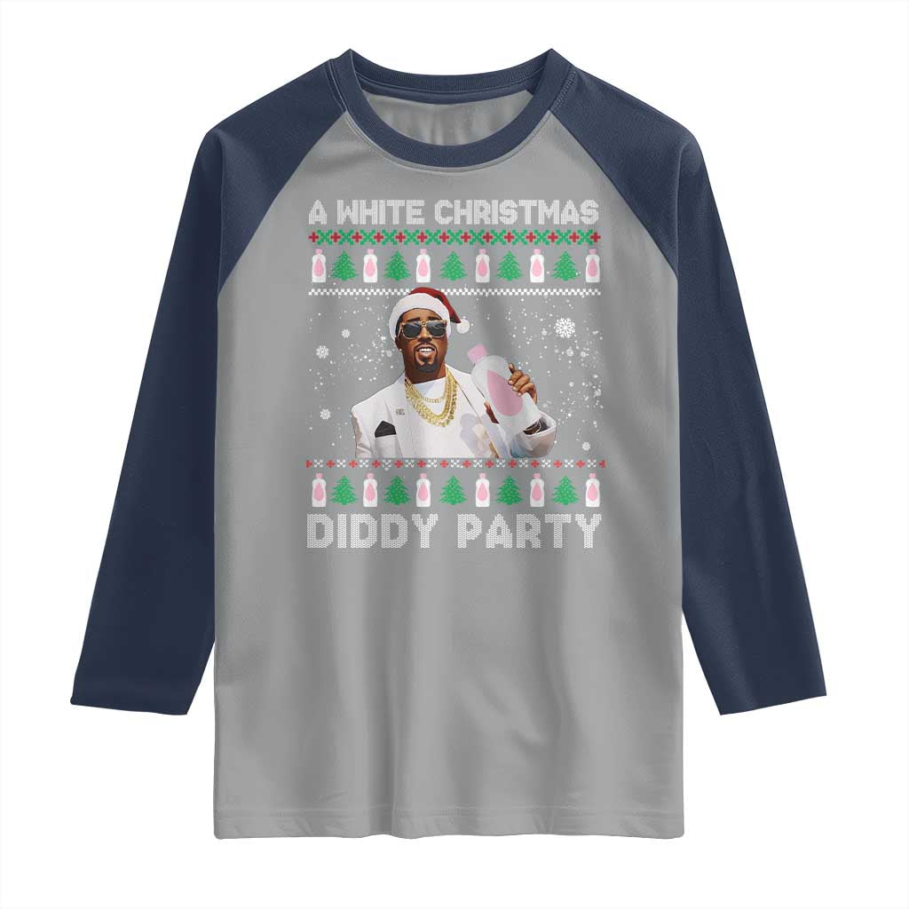 Funny Dirty Santa Diddy Christmas Raglan Shirt A White Xmas Diddy Party Snowflake - Wonder Print Shop