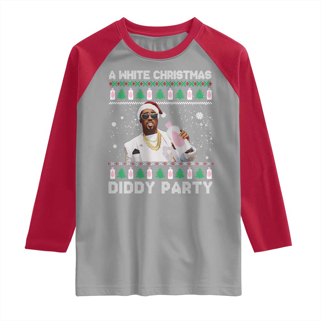 Funny Dirty Santa Diddy Christmas Raglan Shirt A White Xmas Diddy Party Snowflake - Wonder Print Shop