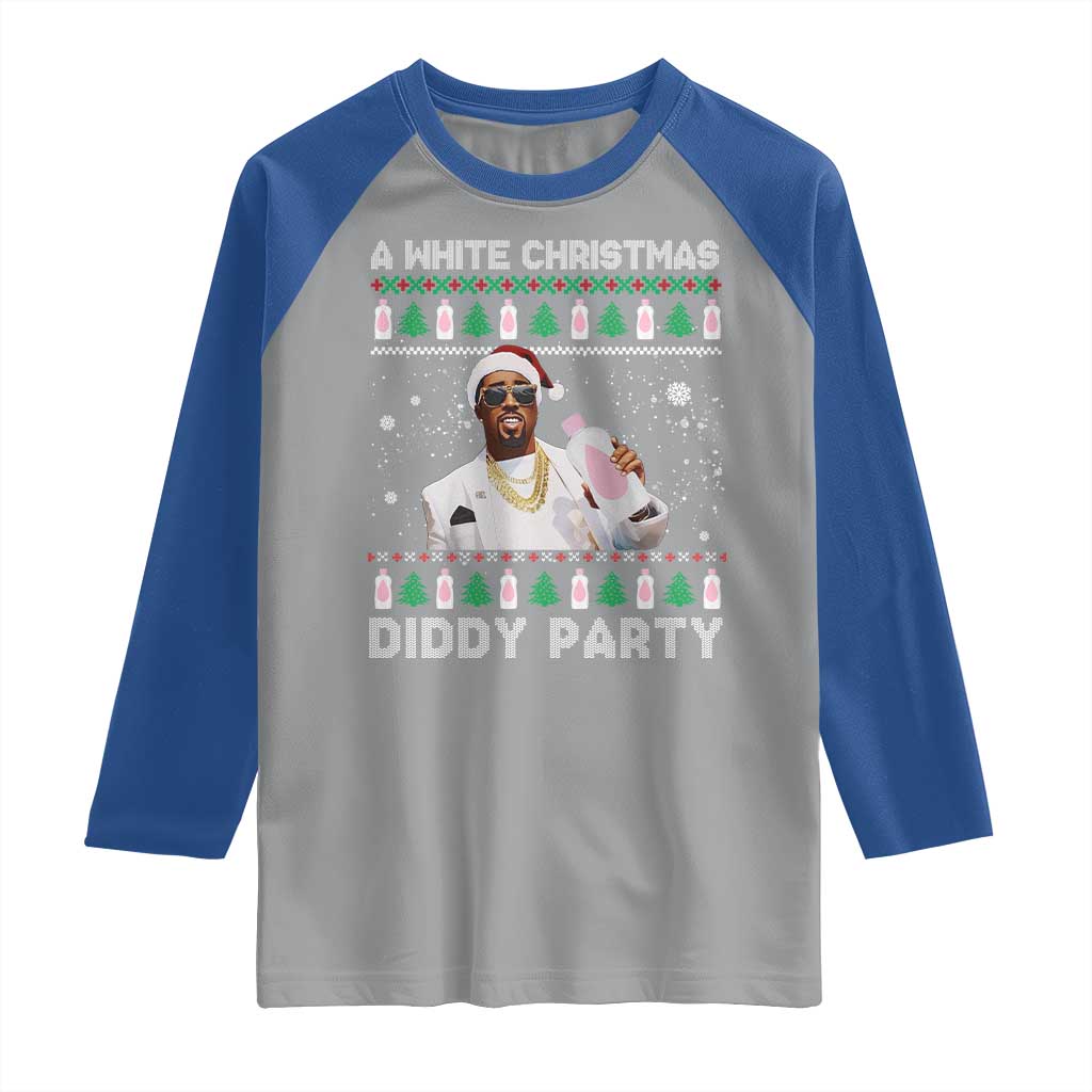Funny Dirty Santa Diddy Christmas Raglan Shirt A White Xmas Diddy Party Snowflake - Wonder Print Shop