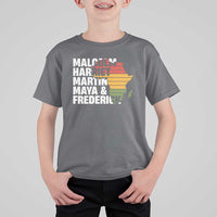 Black History Leaders T Shirt For Kid Malcolm Harriet Martin Maya Frederick Africa Map