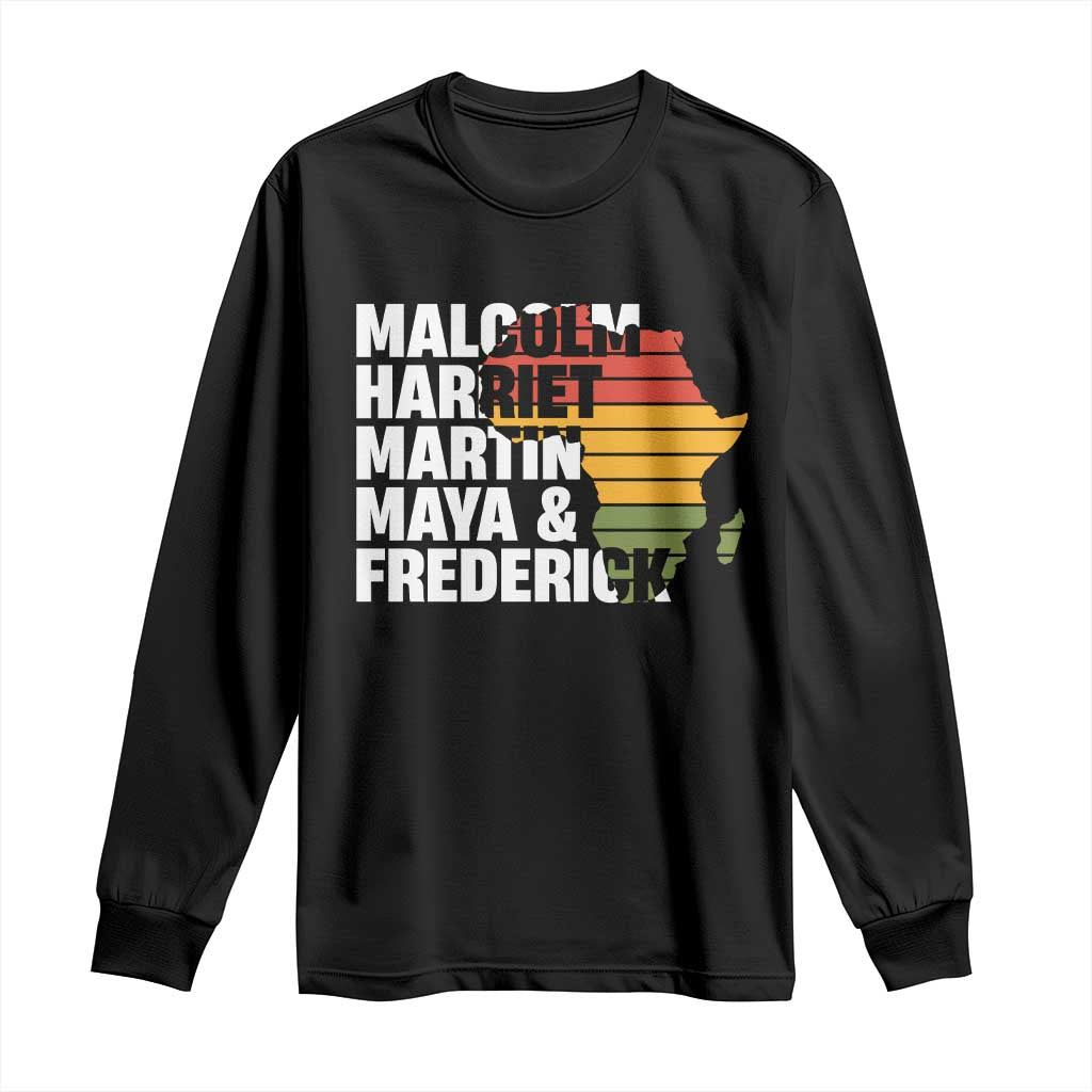 Black History Leaders Long Sleeve Shirt Malcolm Harriet Martin Maya Frederick Africa Map