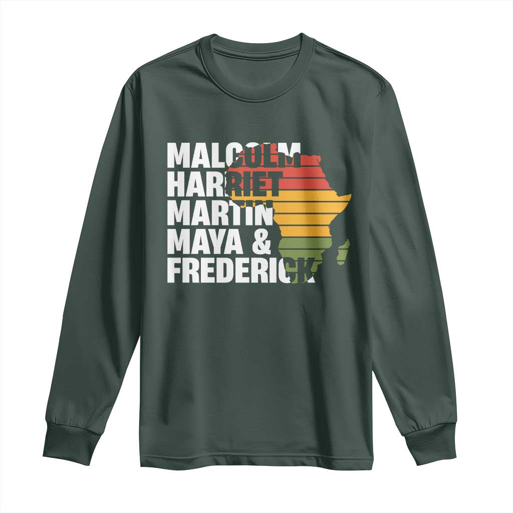 Black History Leaders Long Sleeve Shirt Malcolm Harriet Martin Maya Frederick Africa Map